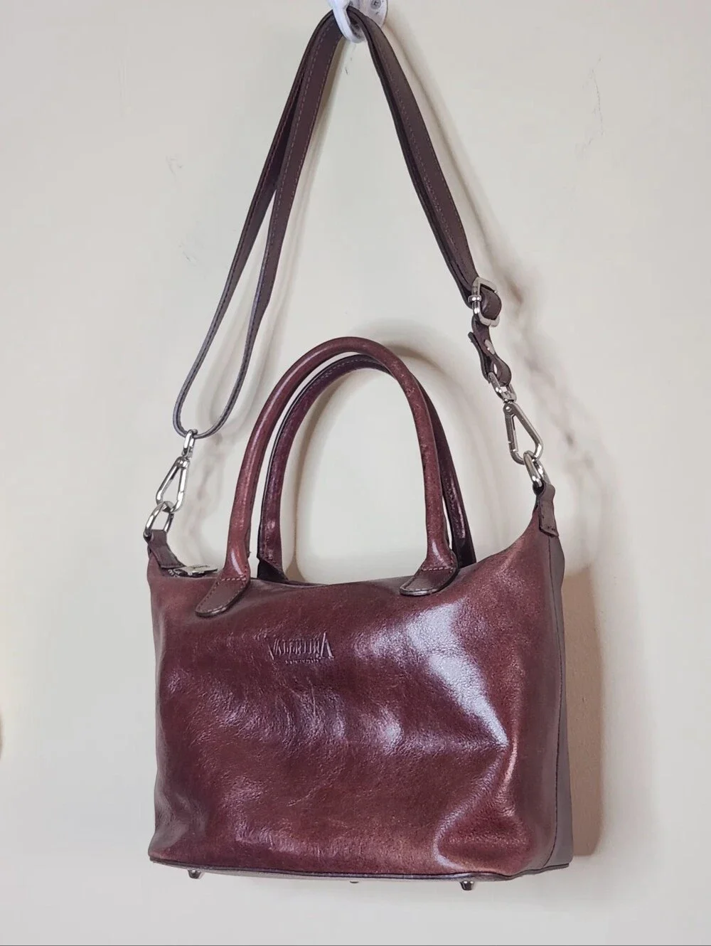 Vintage Valentina Brown Leather Tote Crossbody Bag Made in Italy